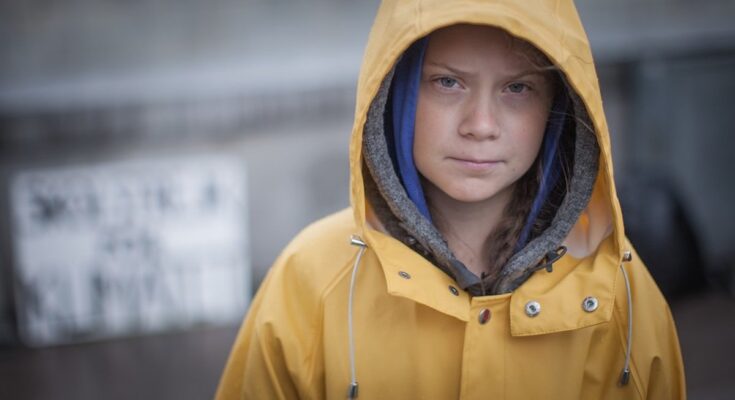 Greta Thunberg, outside the Swedish parliament